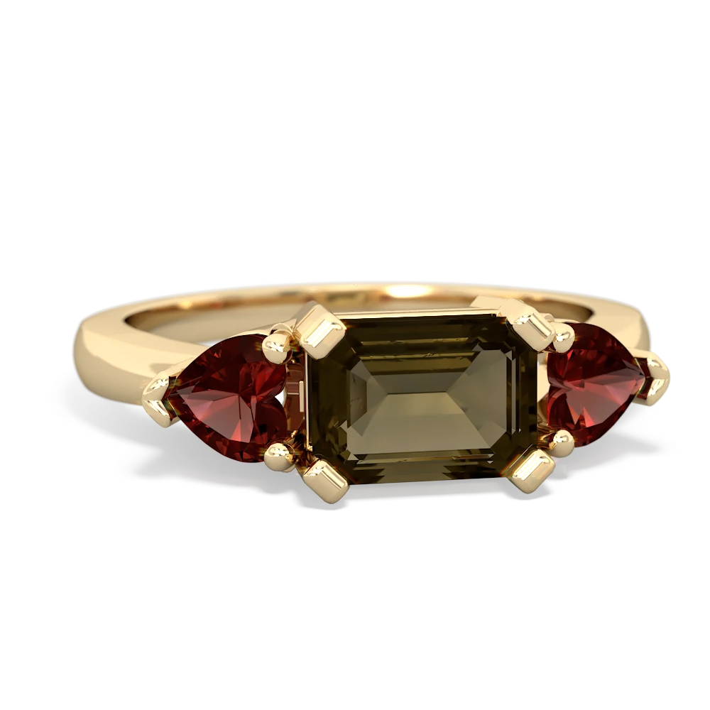 Smoky Quartz Three Stone 14K Yellow Gold ring R5235