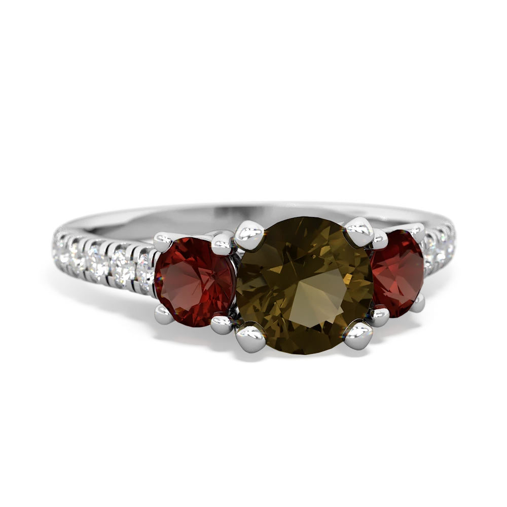 Smoky Quartz Pave Trellis 14K White Gold ring R5500