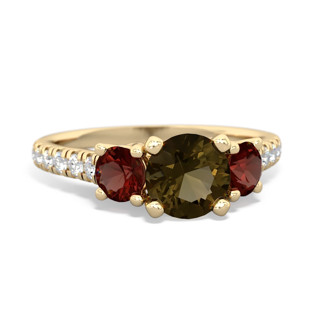 Smoky Quartz Pave Trellis 14K Yellow Gold ring R5500