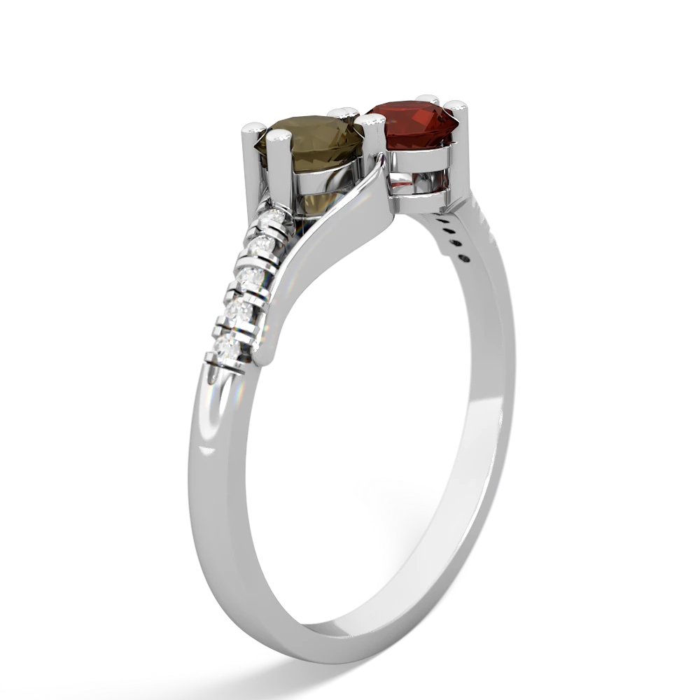 Smoky Quartz Infinity Pave Two Stone 14K White Gold ring R5285