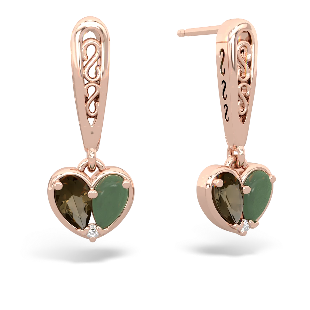 Smoky Quartz Filligree Heart 14K Rose Gold earrings E5070