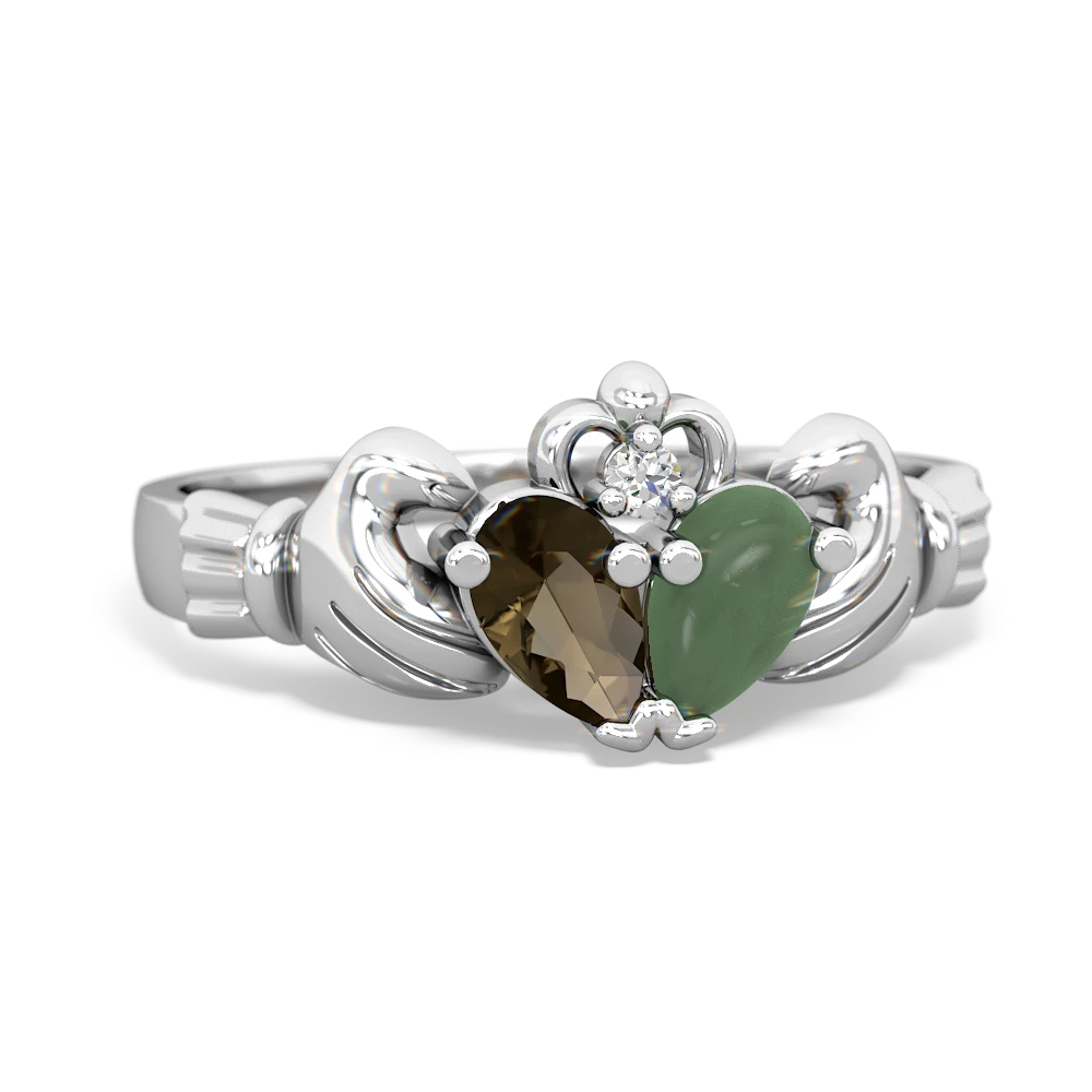 Smoky Quartz 'Our Heart' Claddagh 14K White Gold ring R2388