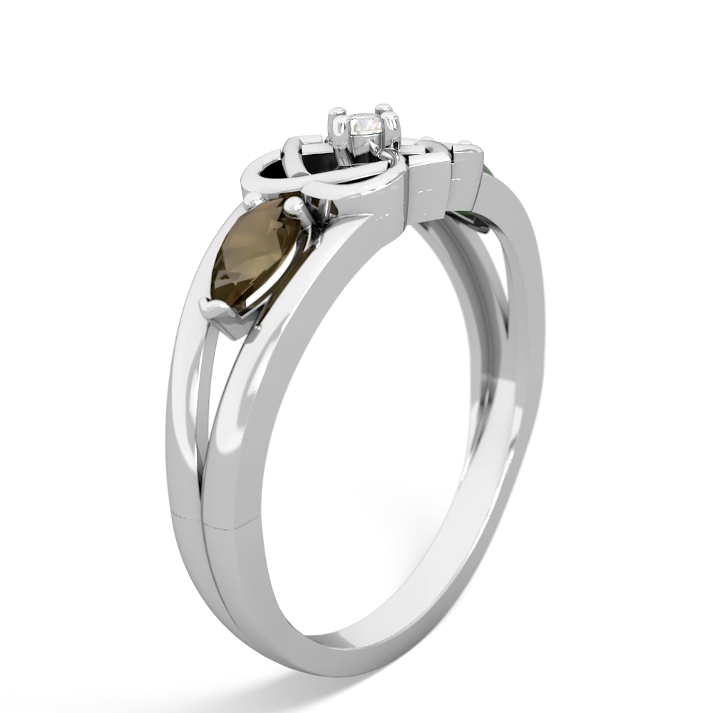 Smoky Quartz Hearts Intertwined 14K White Gold ring R5880