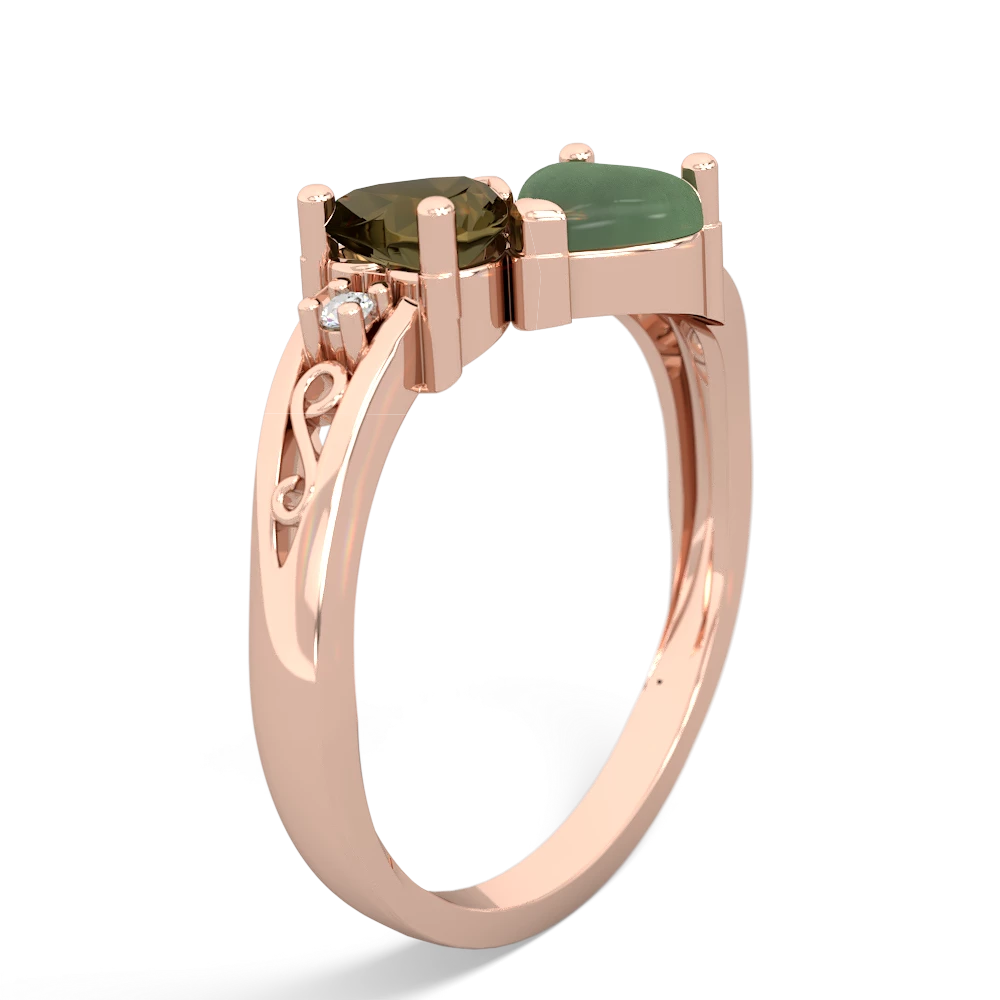 Smoky Quartz Snuggling Hearts 14K Rose Gold ring R2178