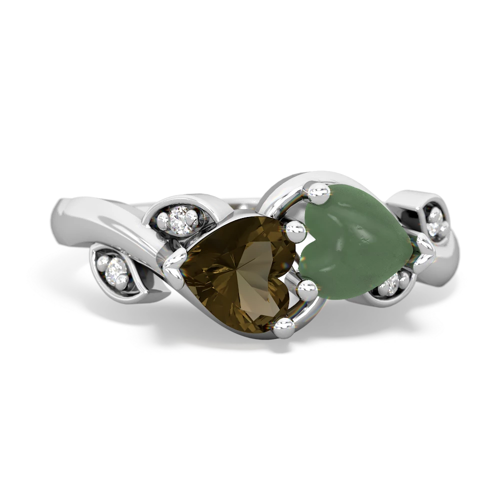 Smoky Quartz Floral Elegance 14K White Gold ring R5790