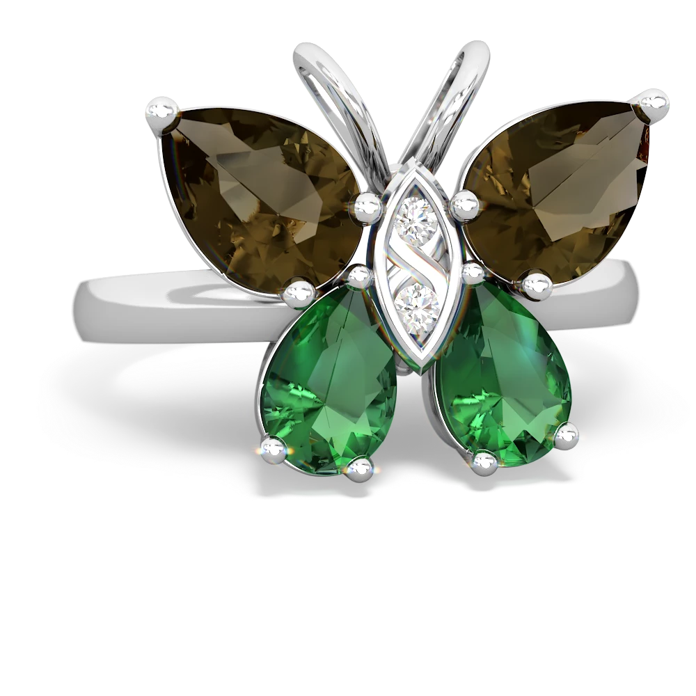 Smoky Quartz Butterfly 14K White Gold ring R2215