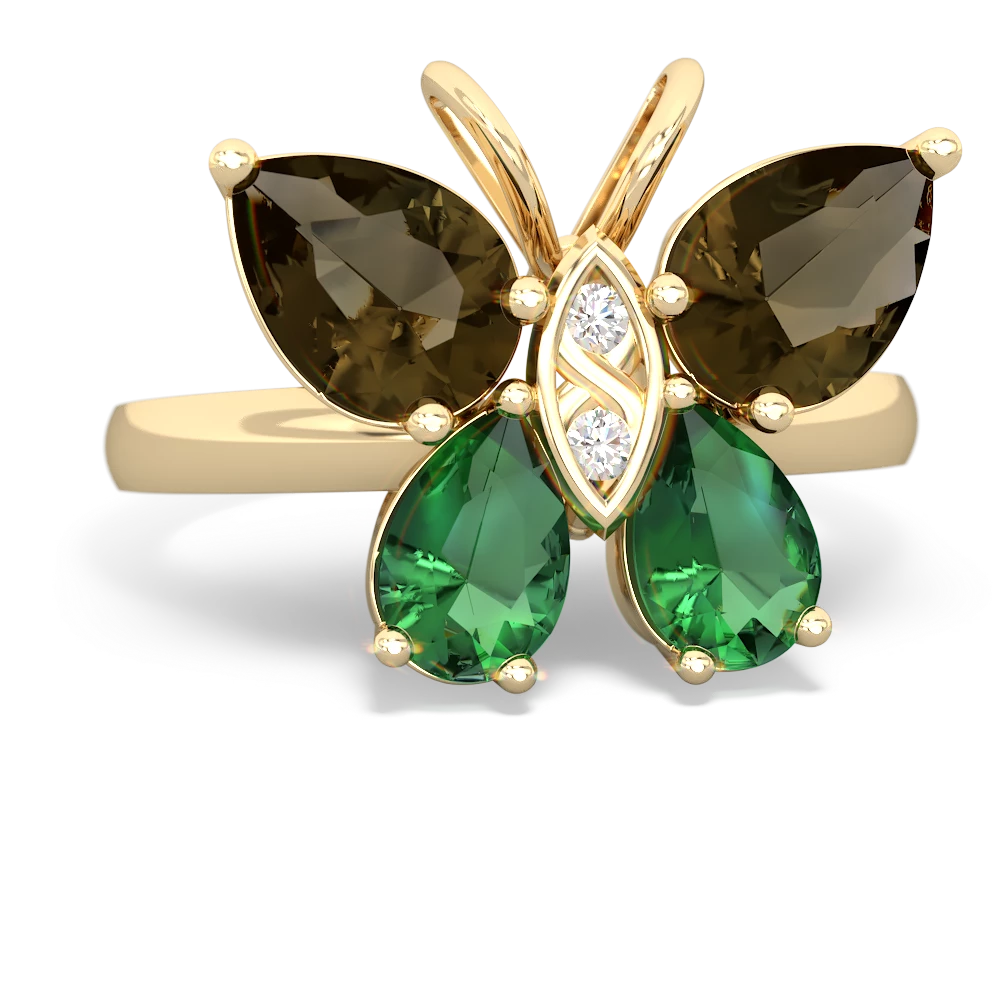 Smoky Quartz Butterfly 14K Yellow Gold ring R2215