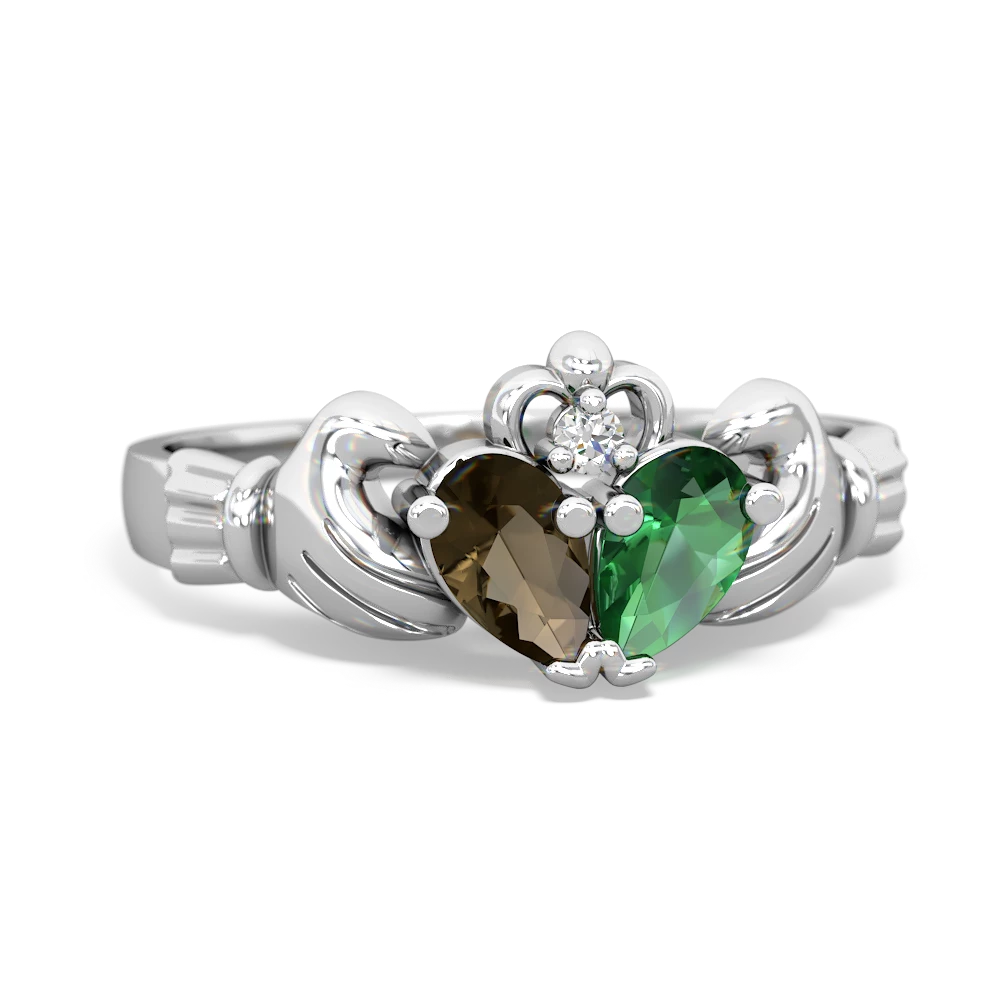 Smoky Quartz 'Our Heart' Claddagh 14K White Gold ring R2388