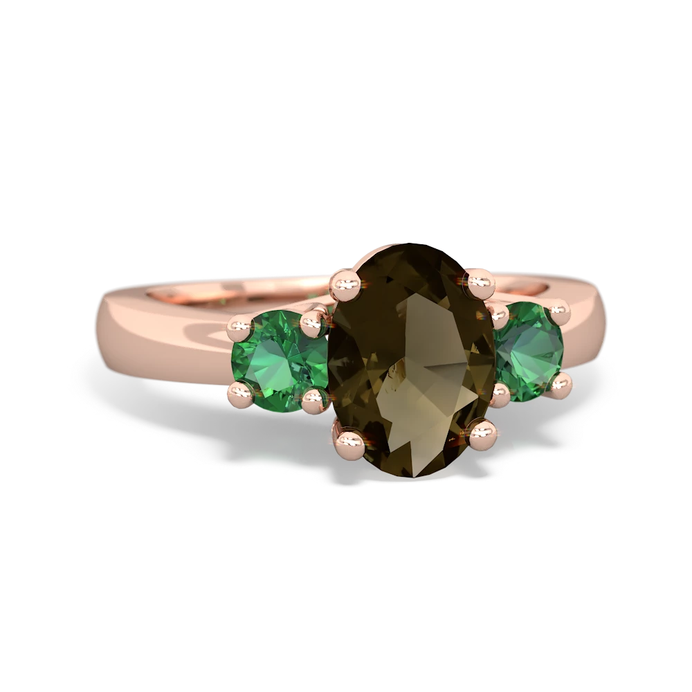 Smoky Quartz Three Stone Oval Trellis 14K Rose Gold ring R4024