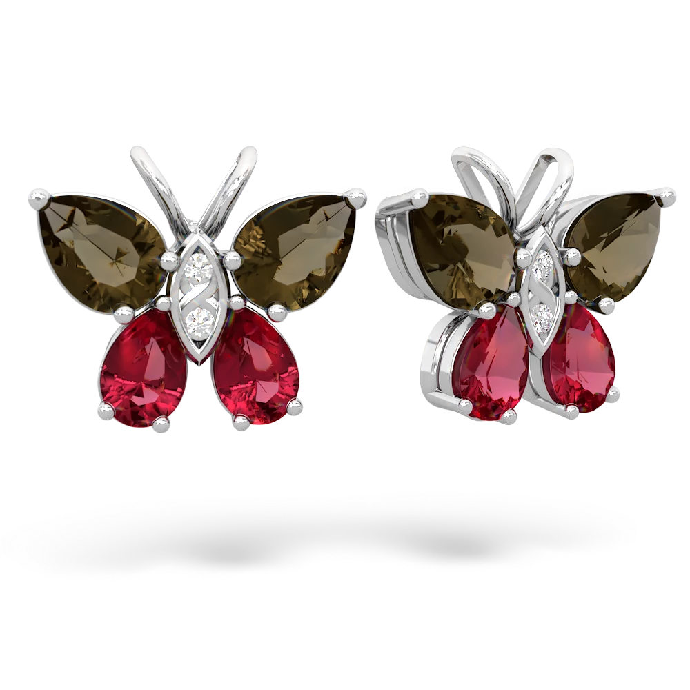 Smoky Quartz Butterfly 14K White Gold earrings E2215