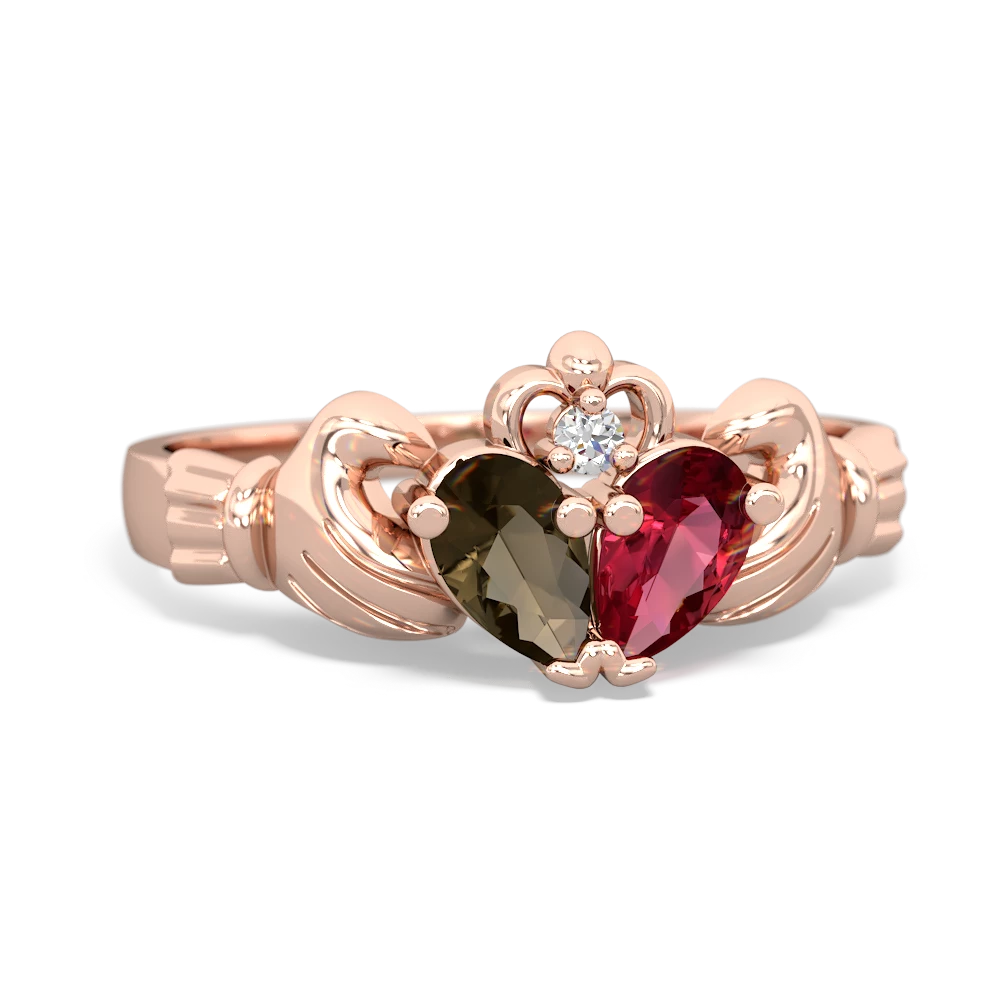 Smoky Quartz 'Our Heart' Claddagh 14K Rose Gold ring R2388