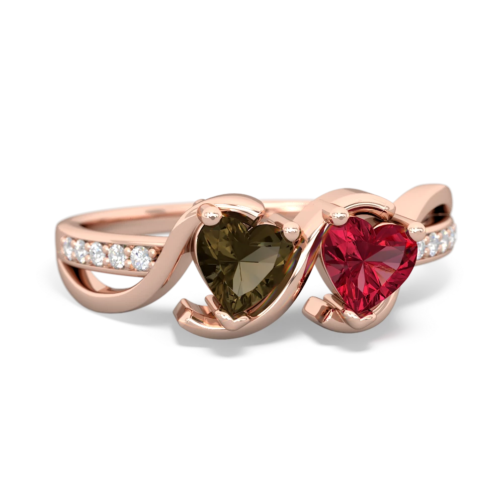 Smoky Quartz Side By Side 14K Rose Gold ring R3090