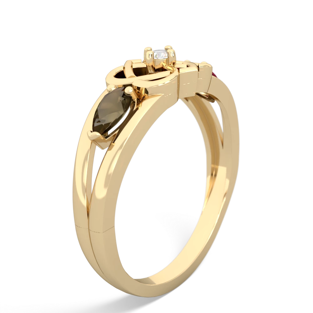 Smoky Quartz Hearts Intertwined 14K Yellow Gold ring R5880