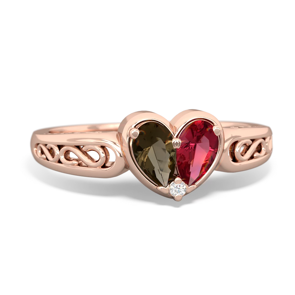 Smoky Quartz Filligree 'One Heart' 14K Rose Gold ring R5070