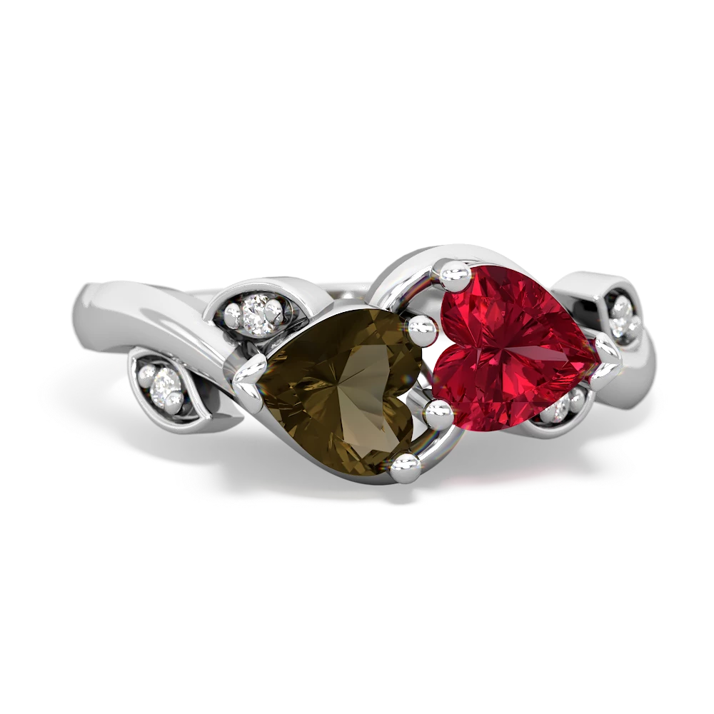 Smoky Quartz Floral Elegance 14K White Gold ring R5790