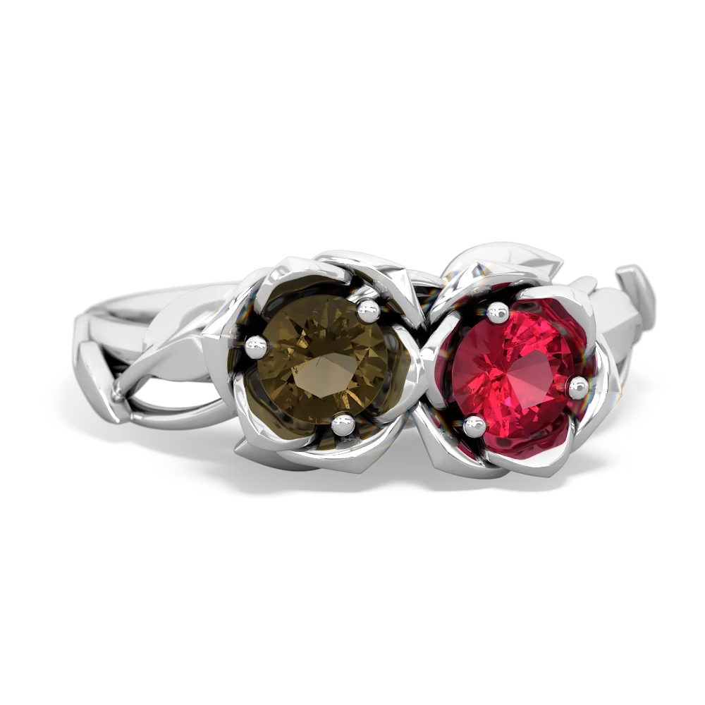 Smoky Quartz Rose Garden 14K White Gold ring R5510