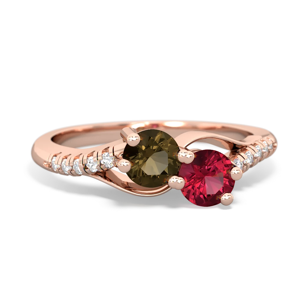 Smoky Quartz Infinity Pave Two Stone 14K Rose Gold ring R5285