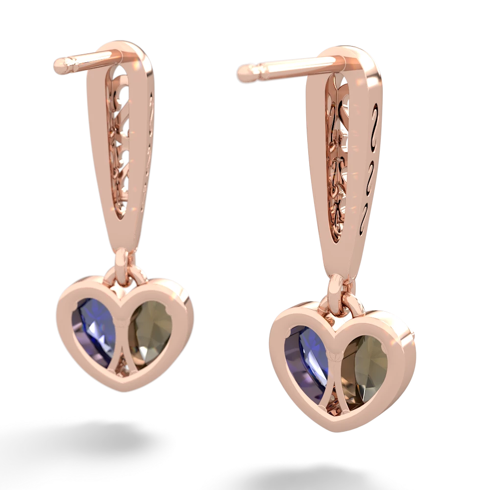 Smoky Quartz Filligree Heart 14K Rose Gold earrings E5070