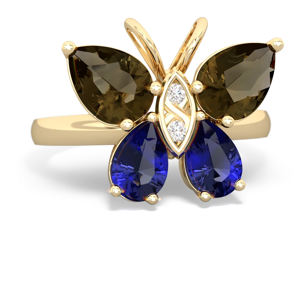 Smoky Quartz Butterfly 14K Yellow Gold ring R2215