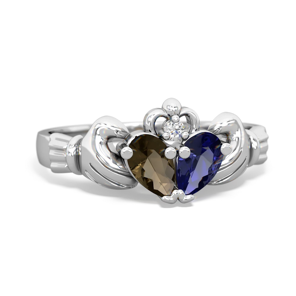 Smoky Quartz 'Our Heart' Claddagh 14K White Gold ring R2388