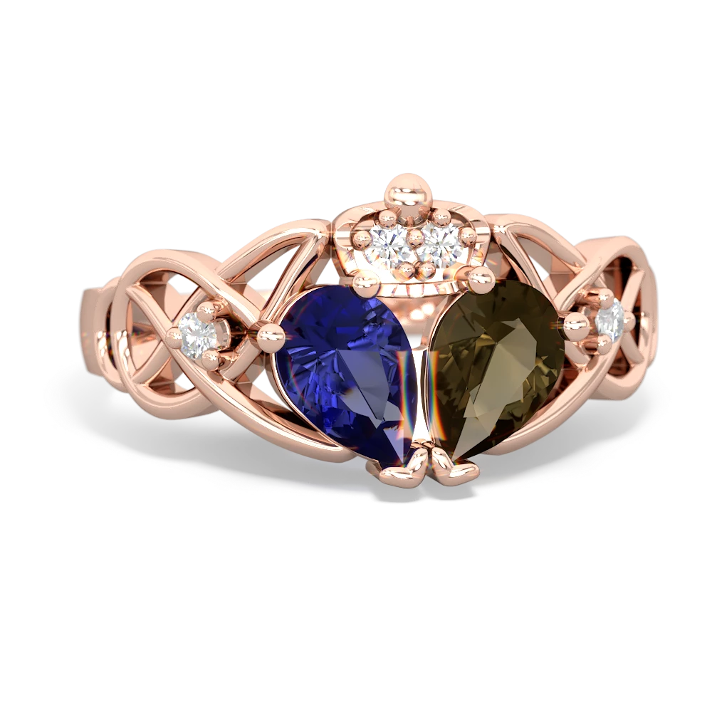 Smoky Quartz 'One Heart' Celtic Knot Claddagh 14K Rose Gold ring R5322