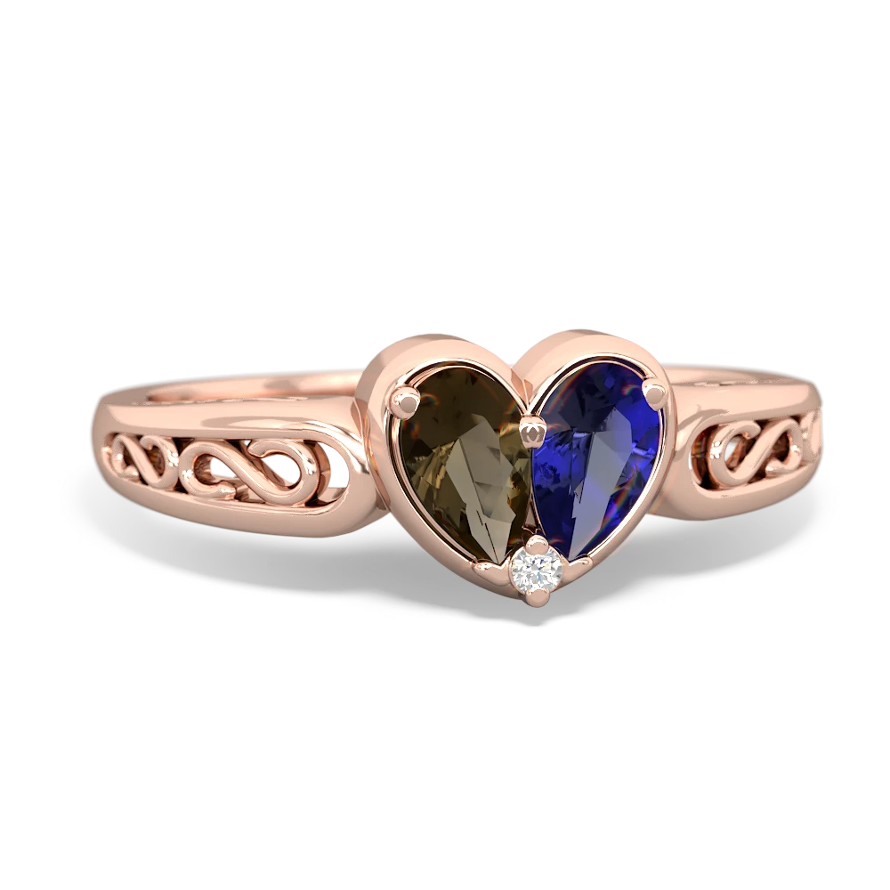 Smoky Quartz Filligree 'One Heart' 14K Rose Gold ring R5070