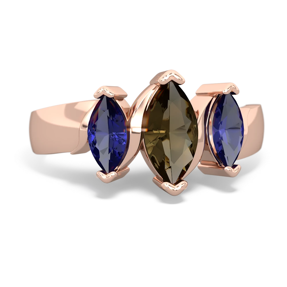 Smoky Quartz Three Peeks 14K Rose Gold ring R2433