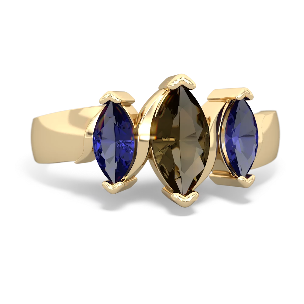 Smoky Quartz Three Peeks 14K Yellow Gold ring R2433