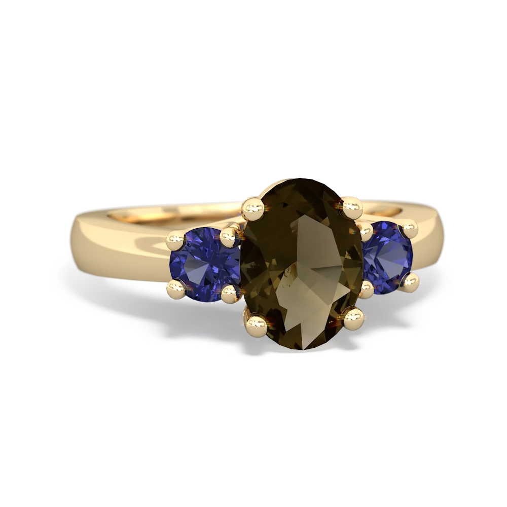 Smoky Quartz Three Stone Oval Trellis 14K Yellow Gold ring R4024