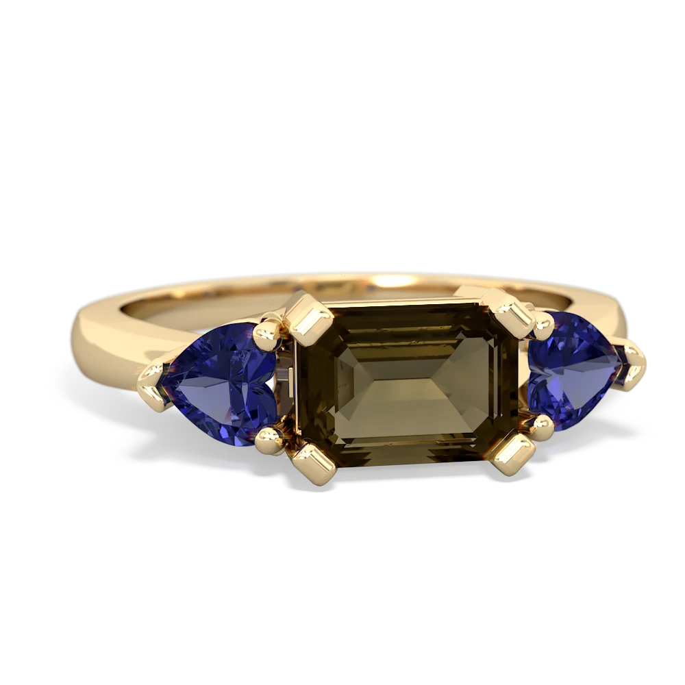 Smoky Quartz Three Stone 14K Yellow Gold ring R5235