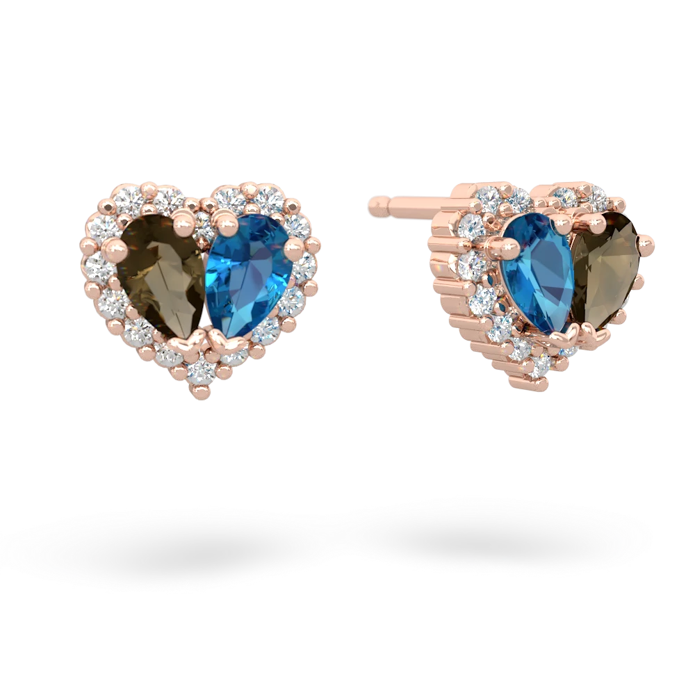 Smoky Quartz Halo 14K Rose Gold earrings E7008