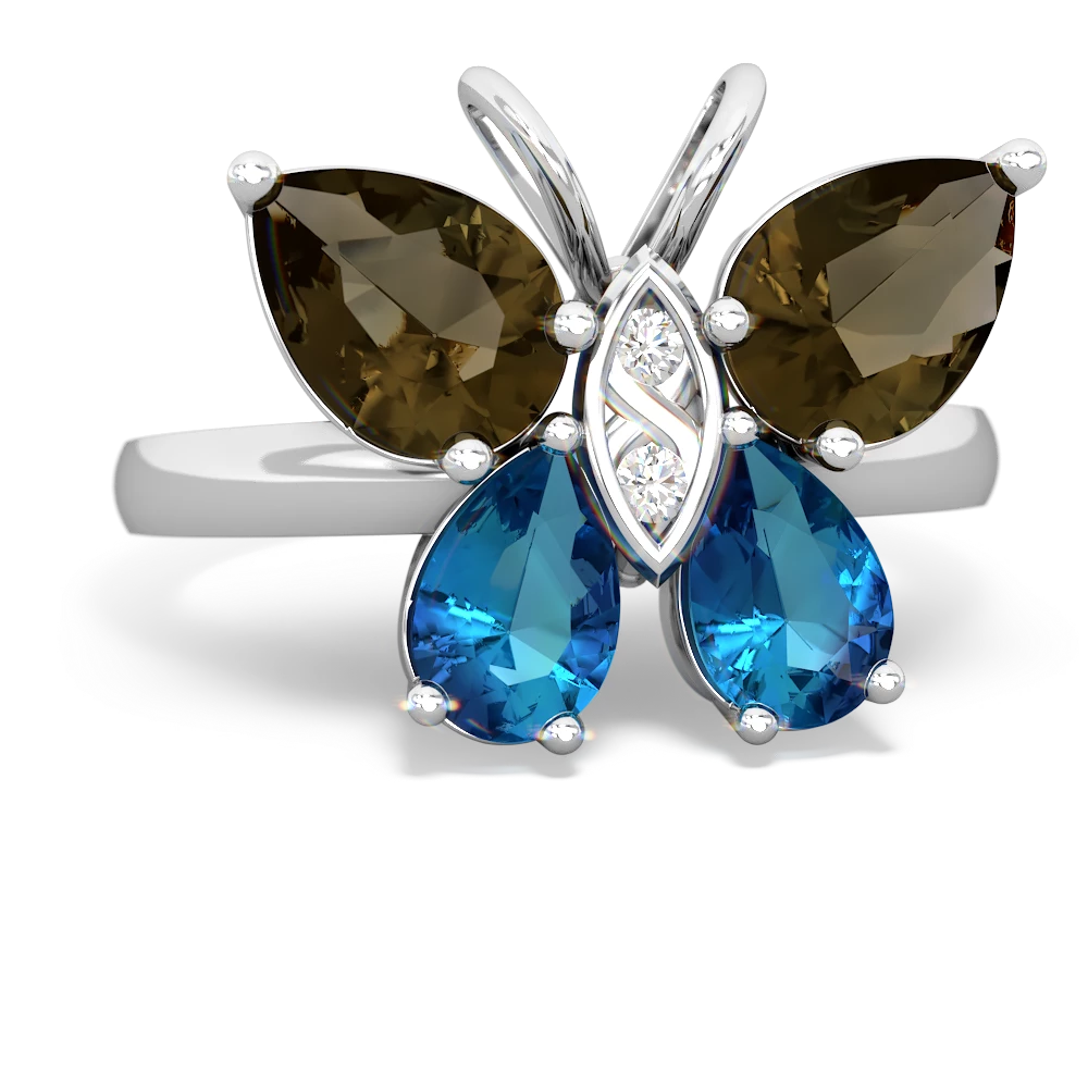 Smoky Quartz Butterfly 14K White Gold ring R2215