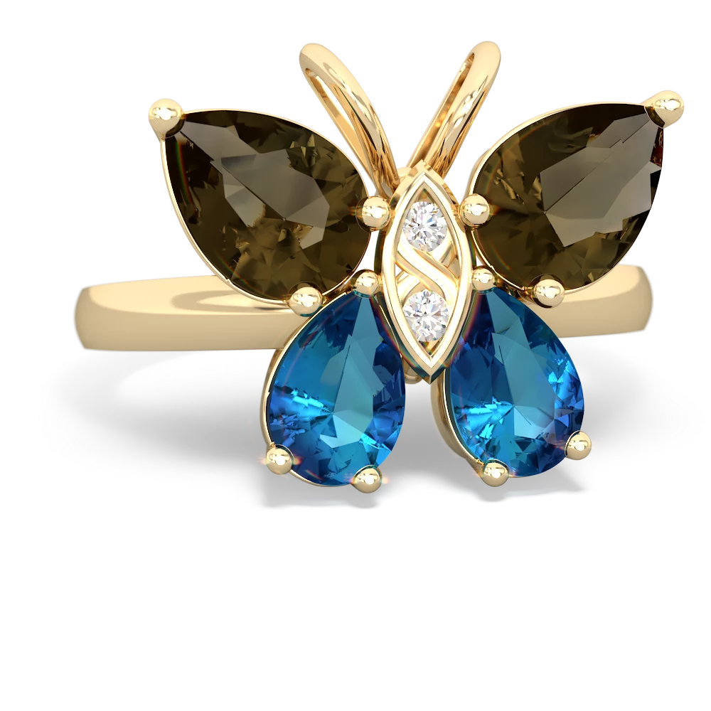 Smoky Quartz Butterfly 14K Yellow Gold ring R2215