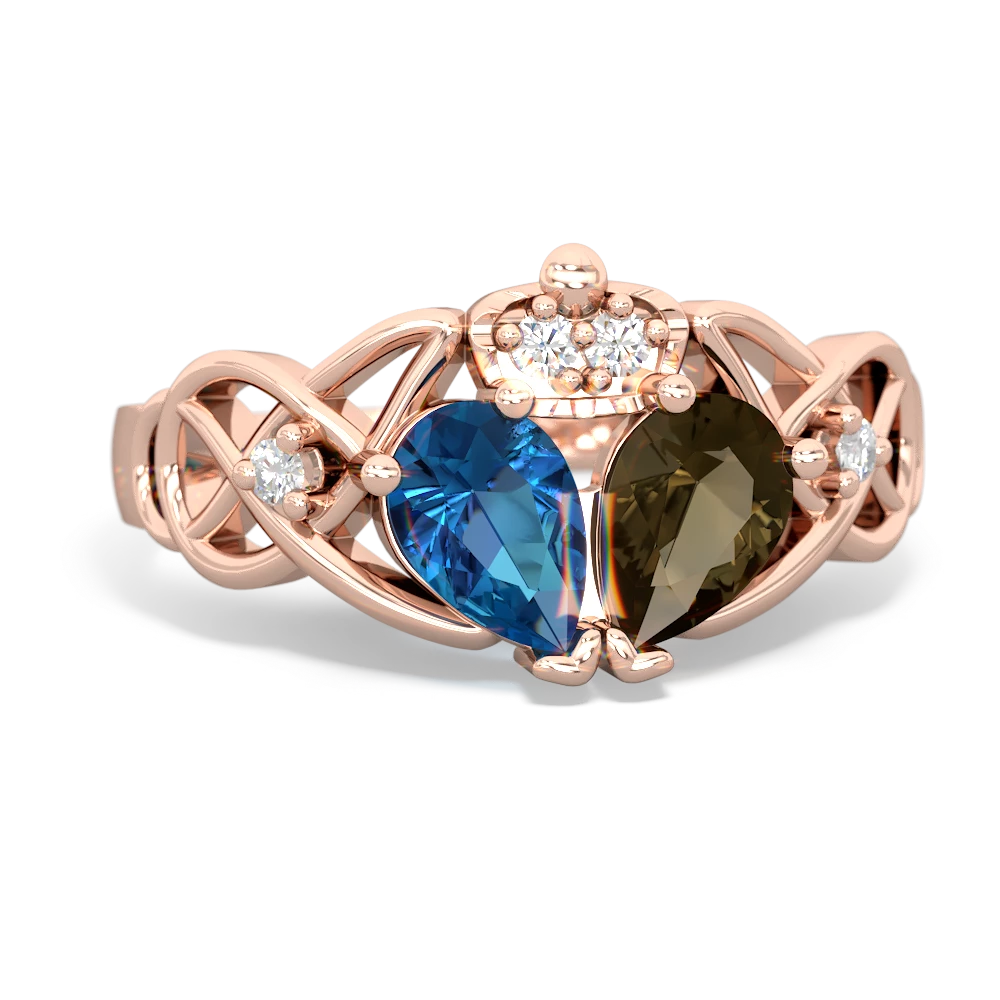 Smoky Quartz 'One Heart' Celtic Knot Claddagh 14K Rose Gold ring R5322