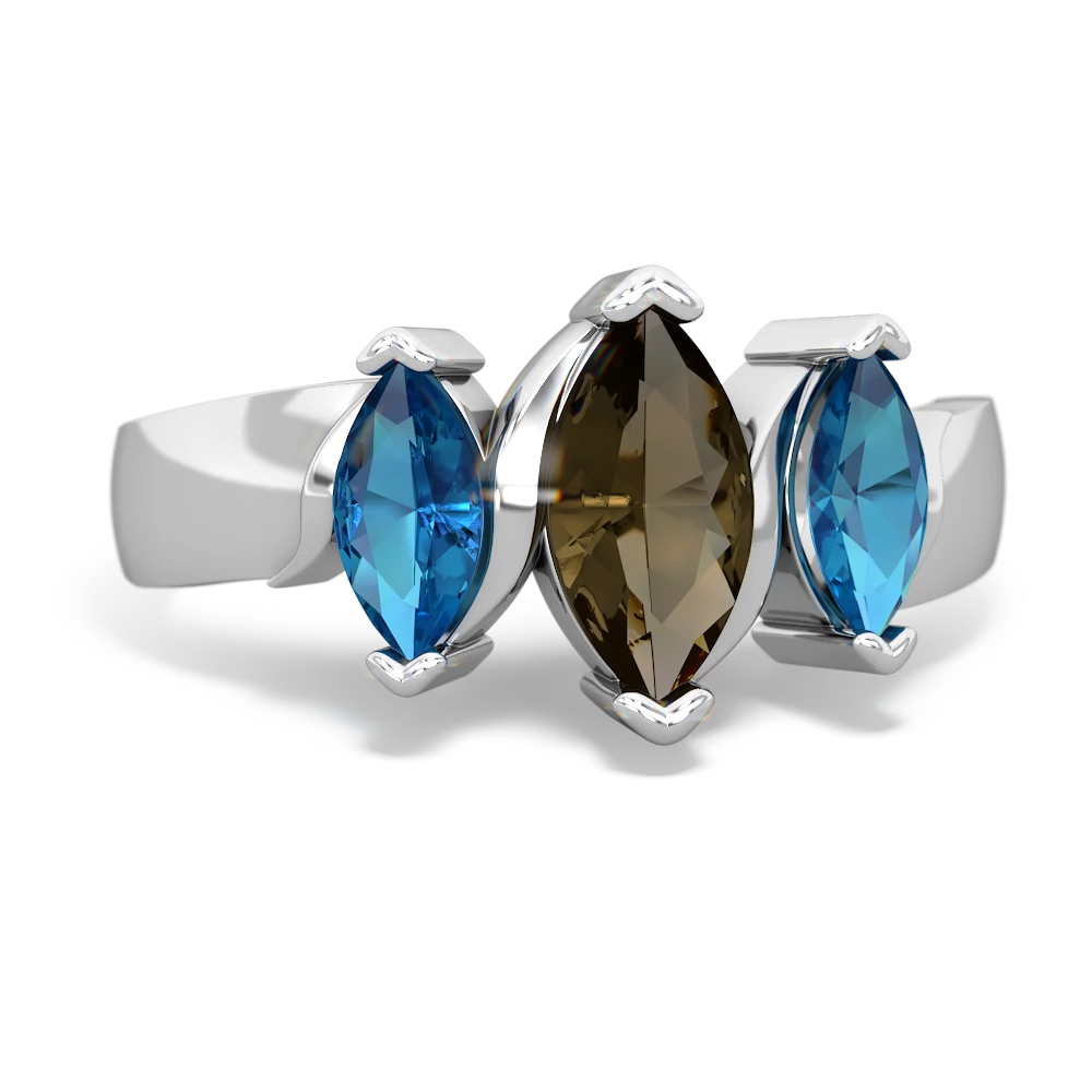 Smoky Quartz Three Peeks 14K White Gold ring R2433