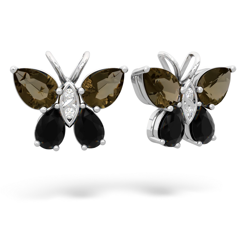 Smoky Quartz Butterfly 14K White Gold earrings E2215