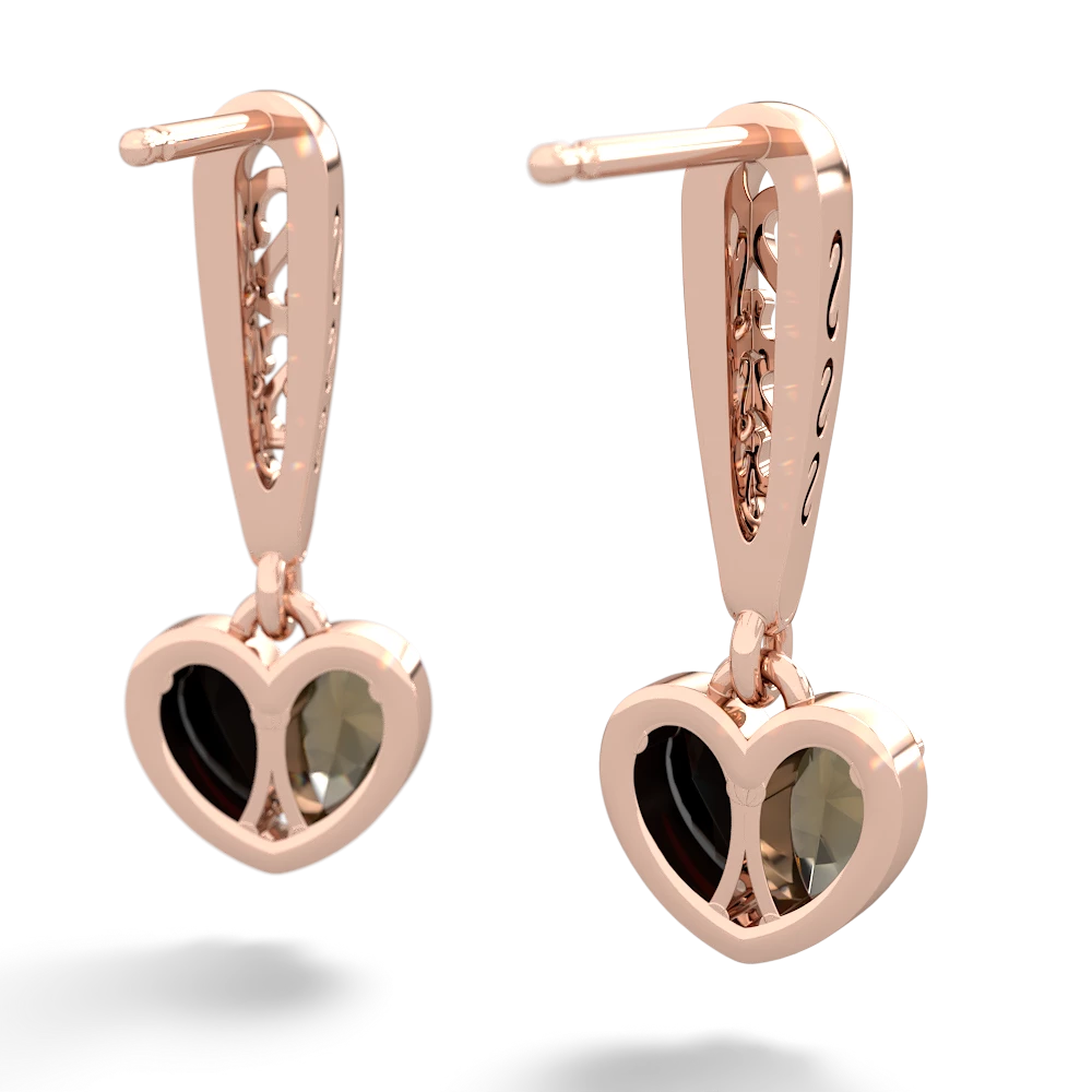 Smoky Quartz Filligree Heart 14K Rose Gold earrings E5070