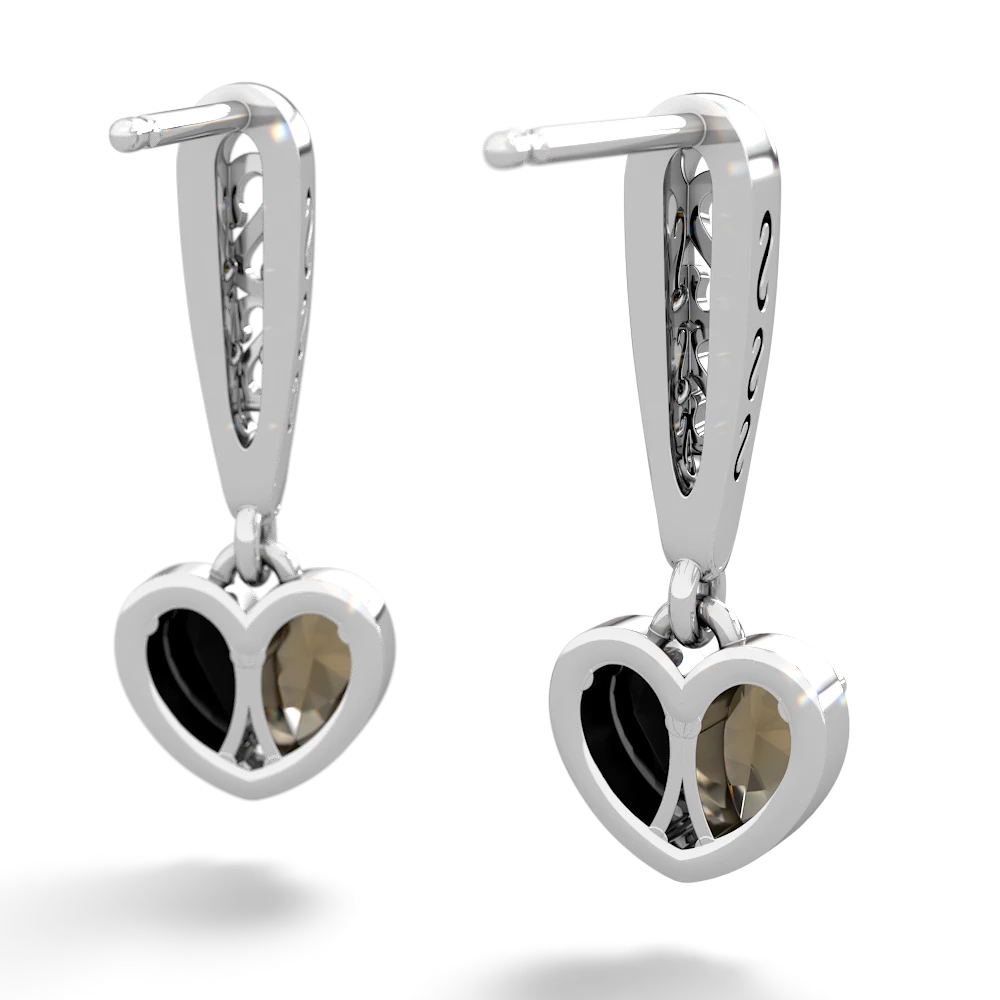 Smoky Quartz Filligree Heart 14K White Gold earrings E5070