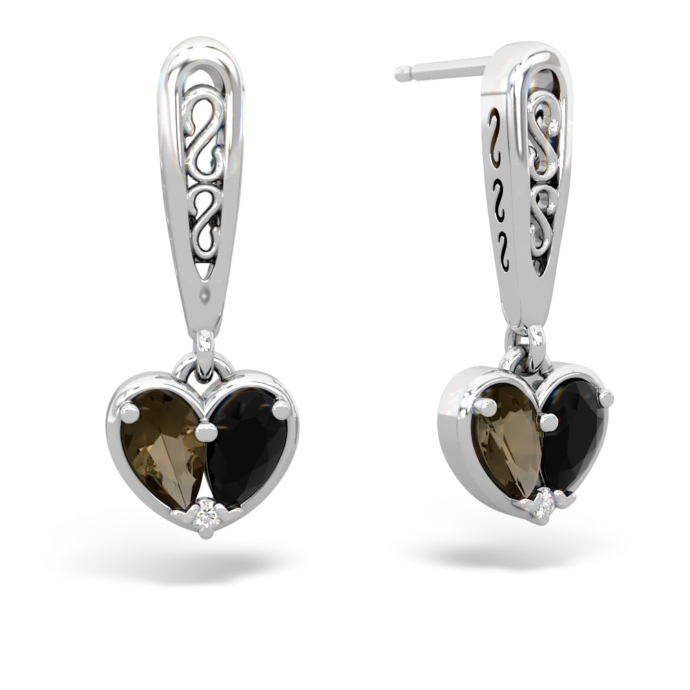 Smoky Quartz Filligree Heart 14K White Gold earrings E5070