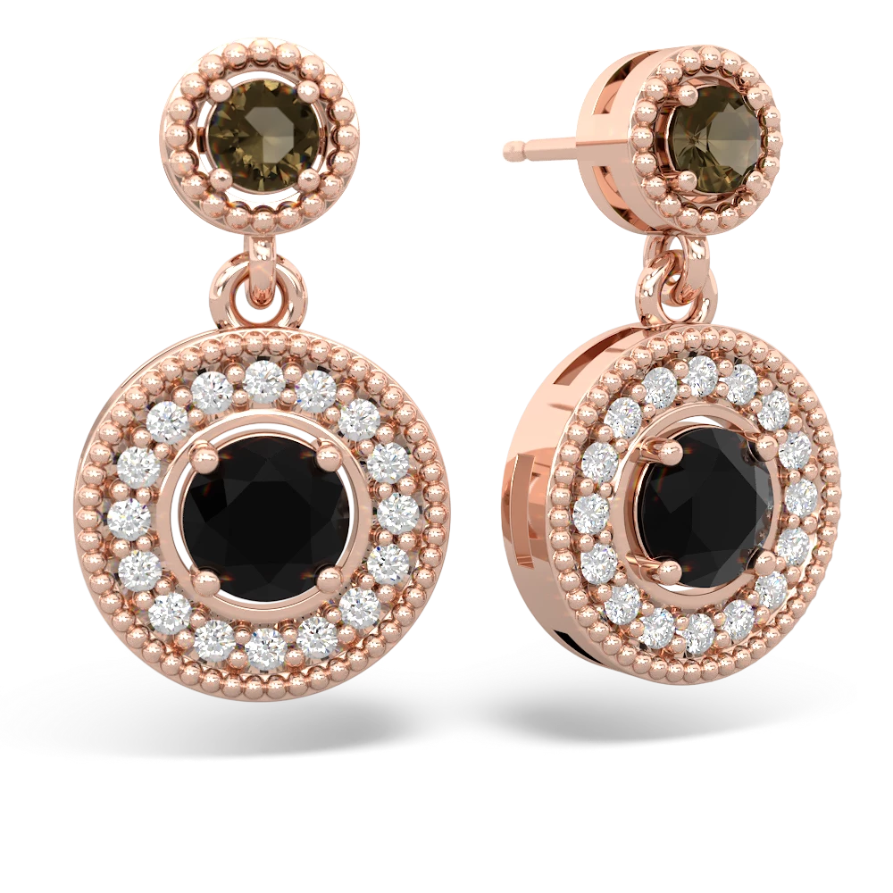 Smoky Quartz Halo Dangle 14K Rose Gold earrings E5319