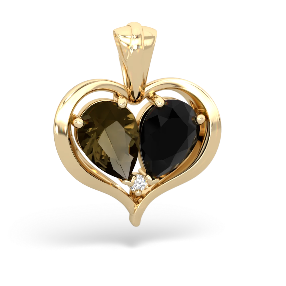 Smoky Quartz Two Become One 14K Yellow Gold pendant P5330