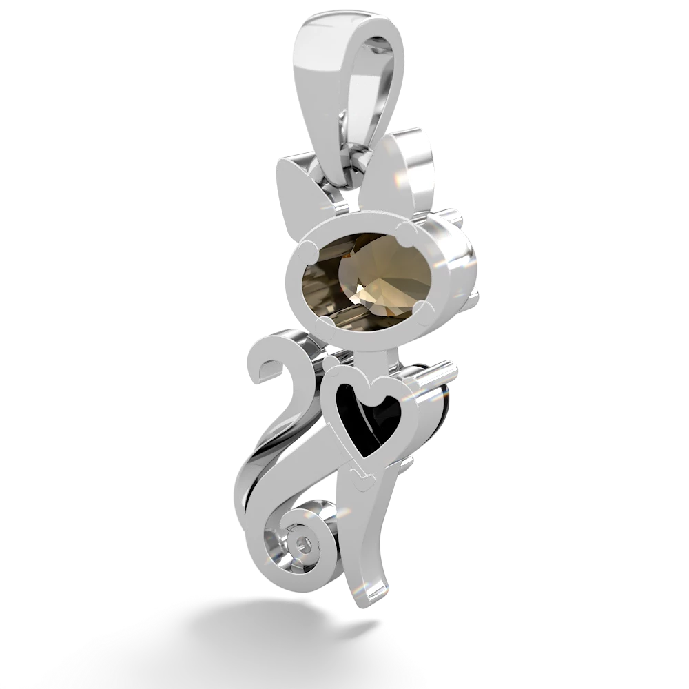 Smoky Quartz Kitten 14K White Gold pendant P5780