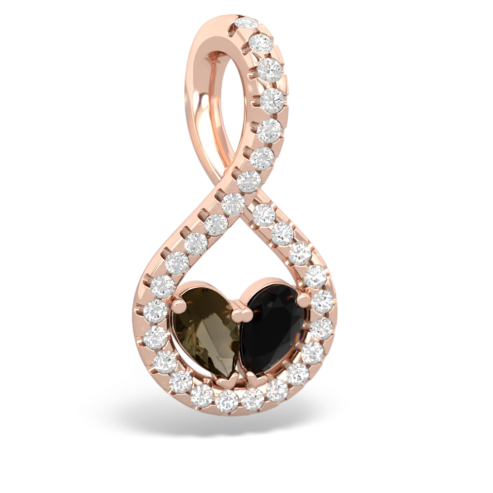 Smoky Quartz Pave Twist 'One Heart' 14K Rose Gold pendant P5360