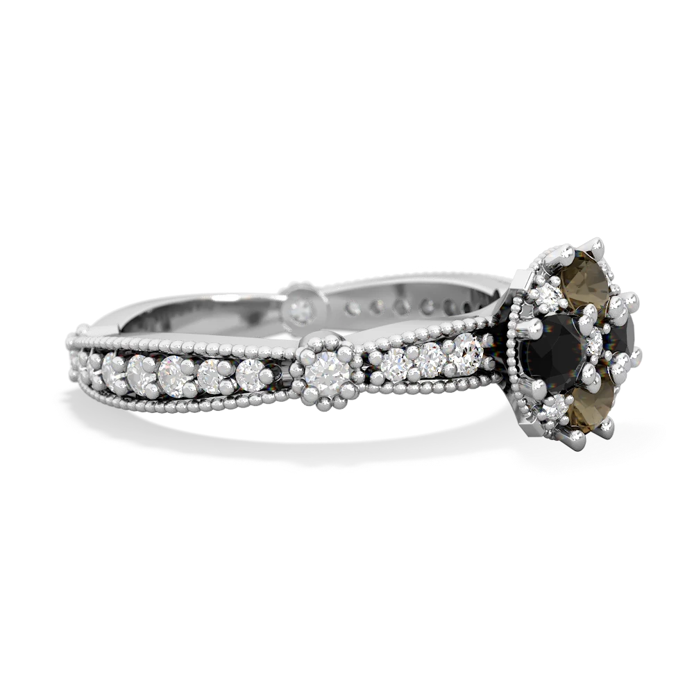 Smoky Quartz Sparkling Tiara Cluster 14K White Gold ring R26293RD