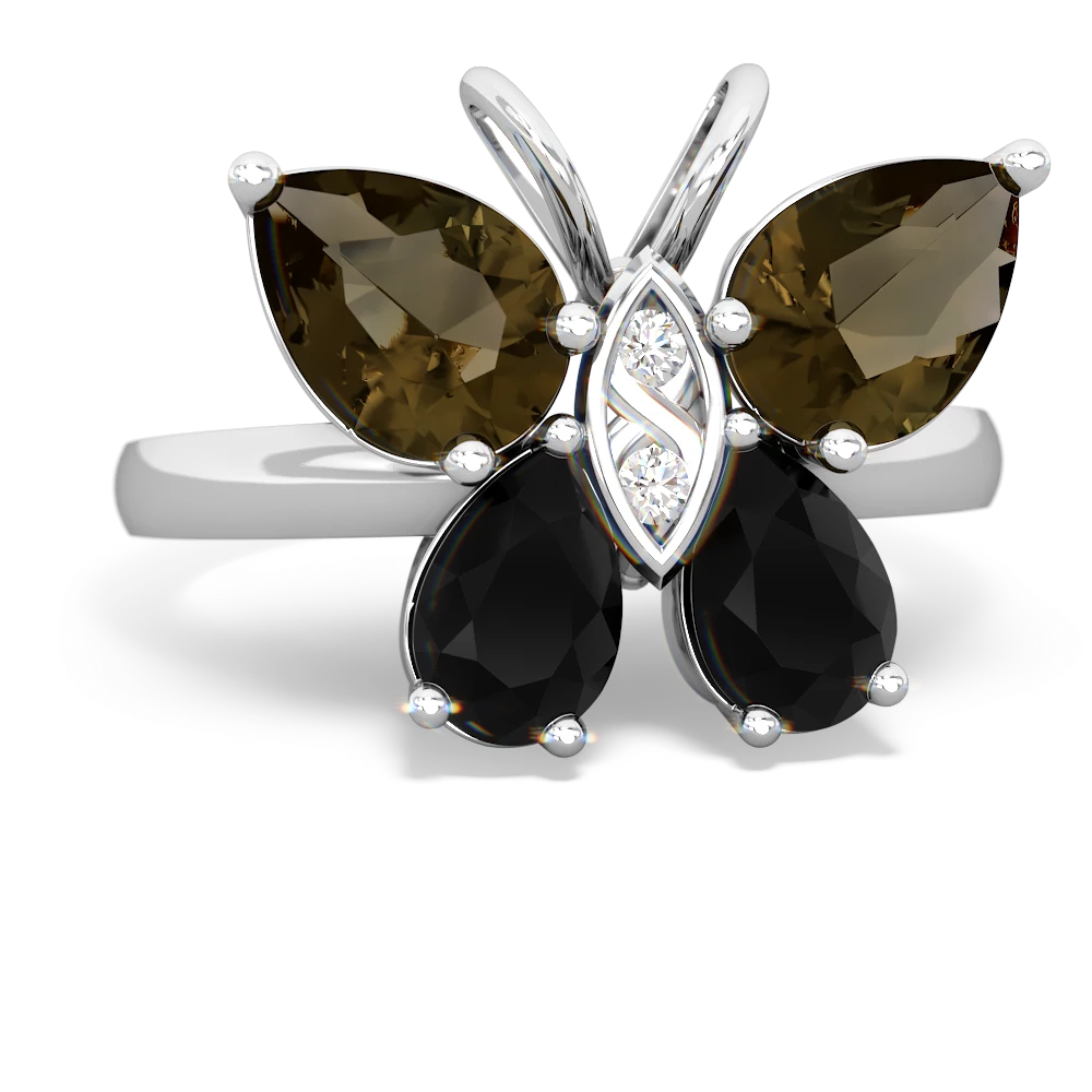 Smoky Quartz Butterfly 14K White Gold ring R2215