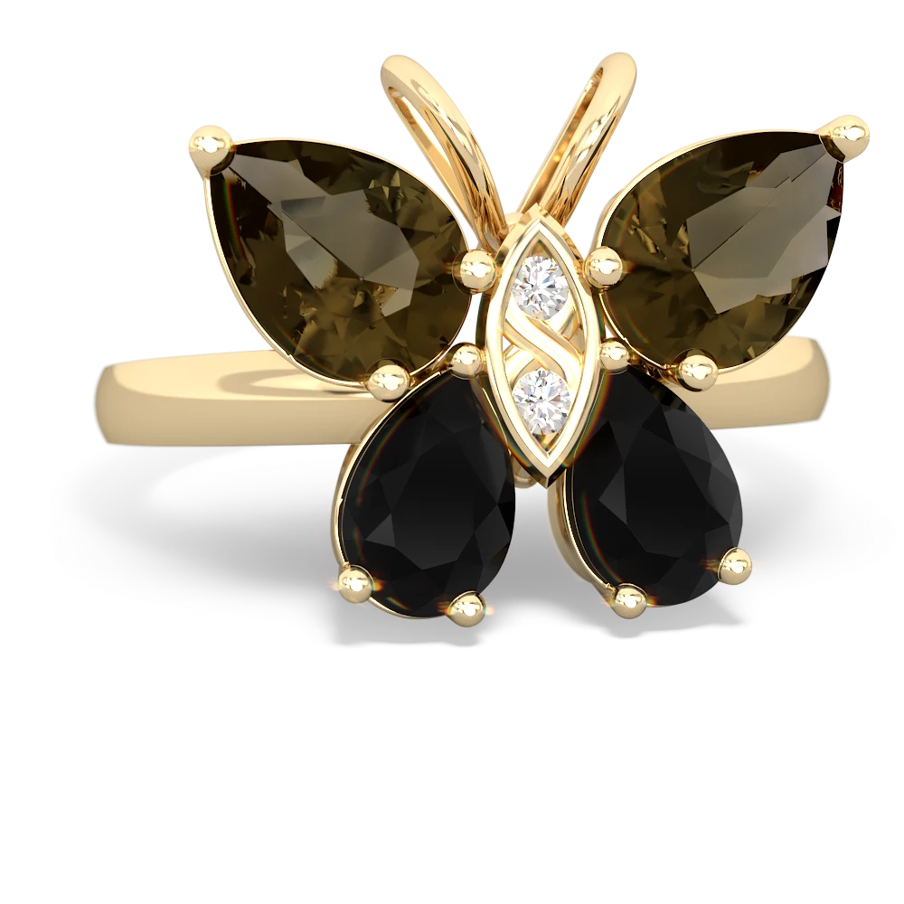 Smoky Quartz Butterfly 14K Yellow Gold ring R2215