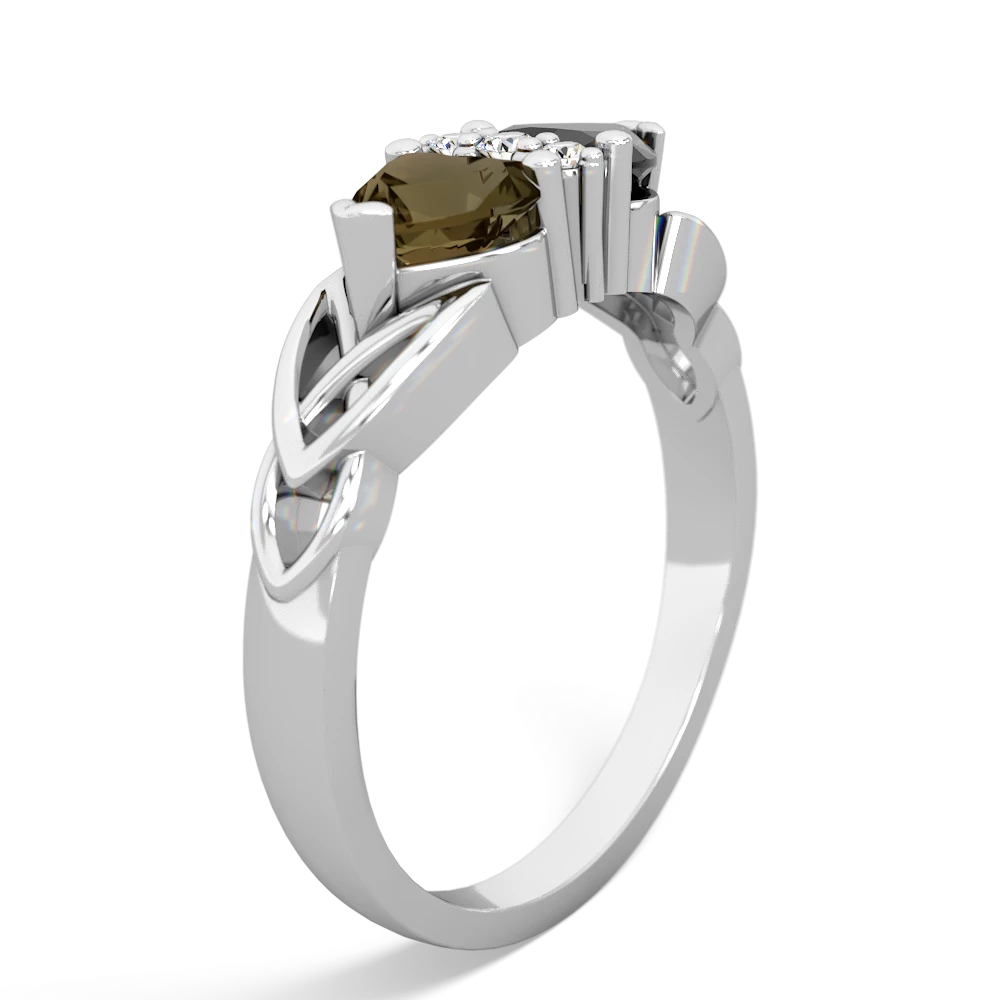 Smoky Quartz Celtic Knot Double Heart 14K White Gold ring R5040
