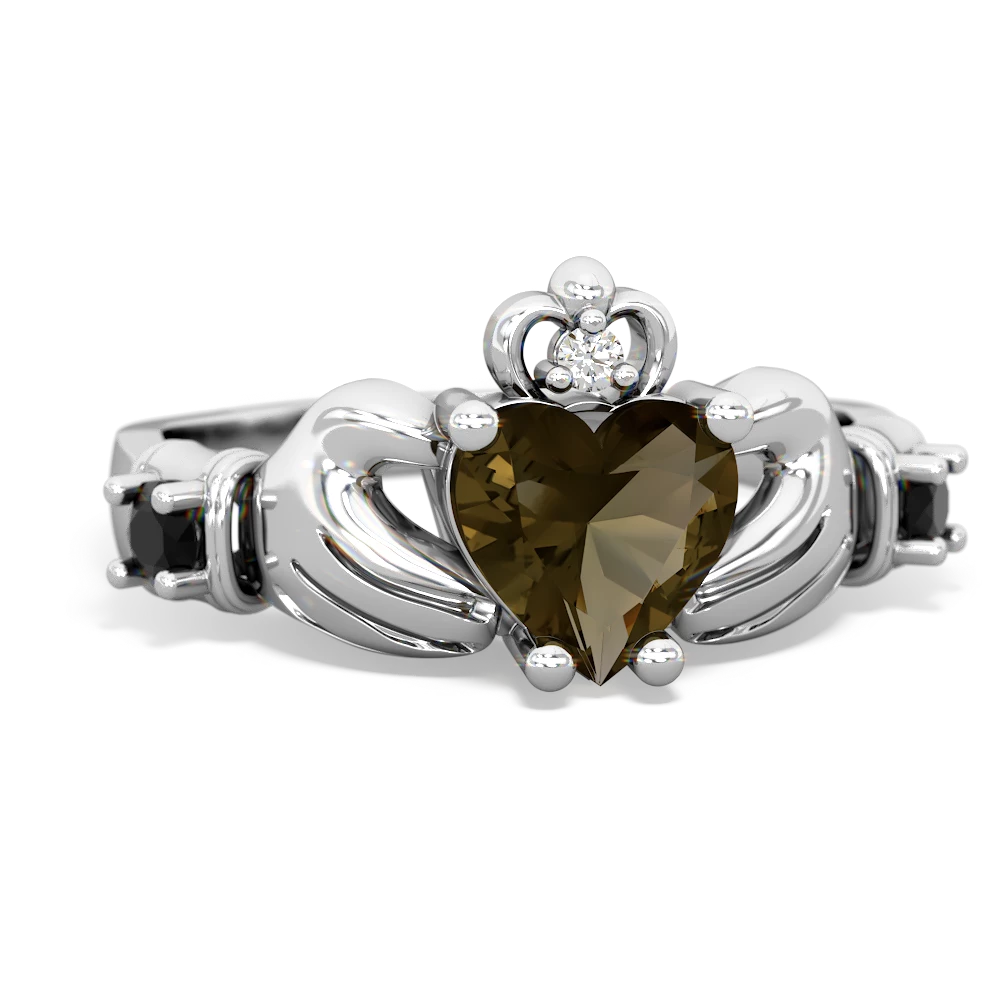 Smoky Quartz Claddagh Keepsake 14K White Gold ring R5245