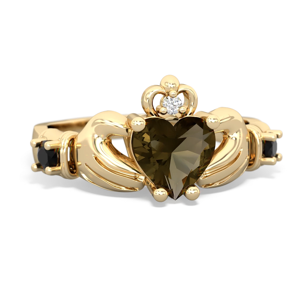 Smoky Quartz Claddagh Keepsake 14K Yellow Gold ring R5245