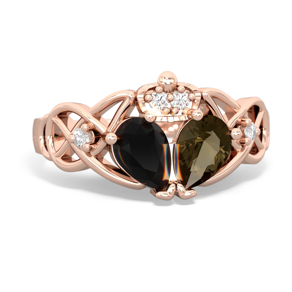 Smoky Quartz 'One Heart' Celtic Knot Claddagh 14K Rose Gold ring R5322